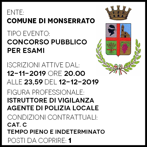 MP931 - Comune di Monserrato - Agente Polizia Locale - 1 posto