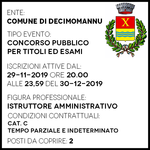 DEC941 - Decimomannu - Istruttore Amministrativo - 2 posti