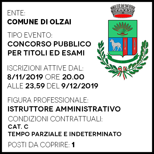 Comune di Olzai - 1 posto Istruttore Amministrativo cat.C