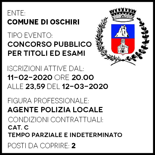 OP858 - Comune Oschiri - Agente Polizia Locale - 2 posti