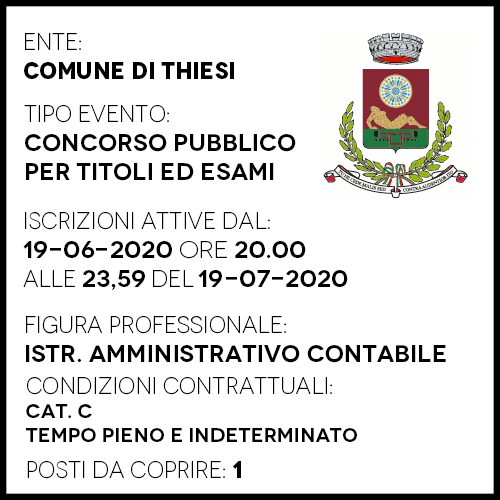 THA411 - Istruttore Amministrativo Contabile - Cat C - Comune di Thiesi