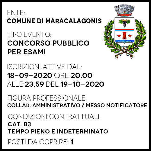 MR932 - Comune di Maracalagonis - Collaboratore Amministrativo - Messo Notificatore - 1 Posto