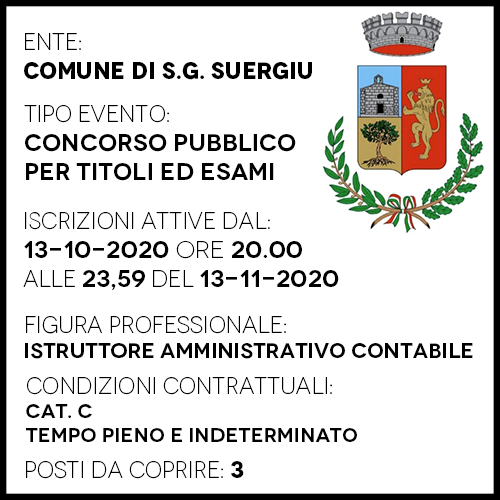 SGS116 - Comune di San Giovanni Suergiu - Istruttore Amministrativo Contabile - 3 posti