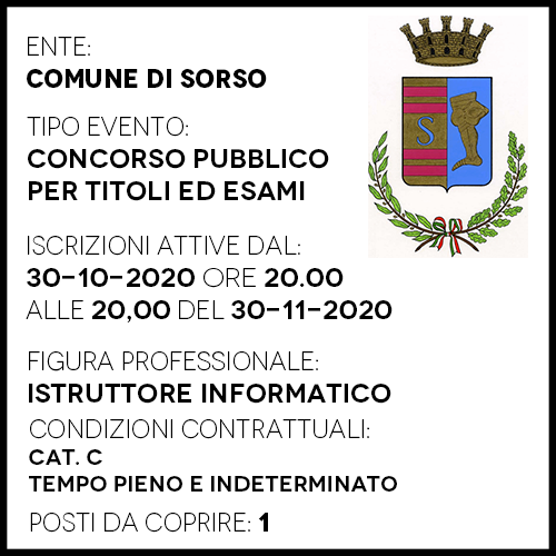 SRII742 - COMUNE DI SORSO - ISTRUTTORE INFORMATICO - 1 POSTO