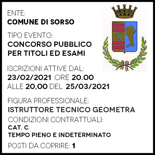 SRG151 - COMUNE DI SORSO - ISTRUTTORE TECNICO GEOMETRA CAT C - 1 POSTO