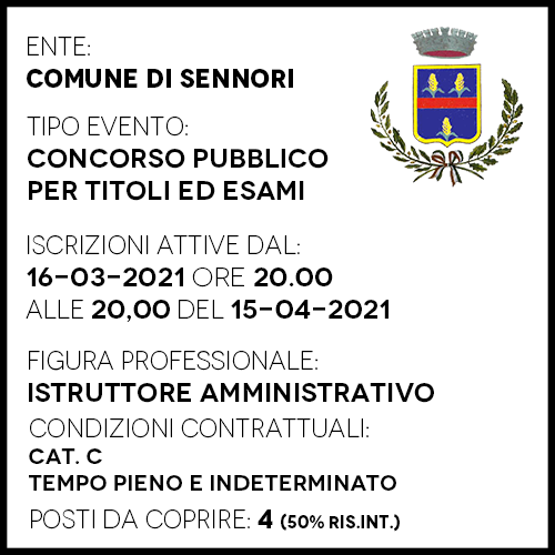 SED924 - Comune di Sennori - Istruttore Amministrativo - CatC - 4 posti