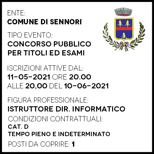 SID193 - Comune di Sennori - Istruttore Direttivo Informatico - Cat D - 1 Posto