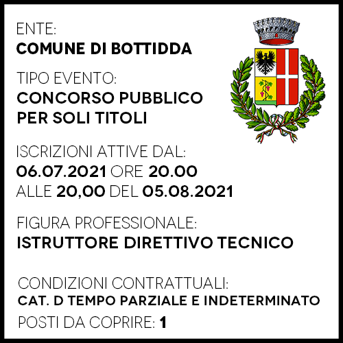 BOT9 - Comune di Bottidda - Istruttore Direttivo Tecnico - 1 posto - Tempo Parziale