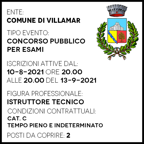 VR814 - Comune di Villamar - Concorso pubblico per 2 posti istruttore Tecnico Geometra