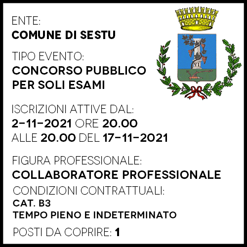 ST203 - Comune di Sestu - Collaboratore Professionale - B3 - 1 posto