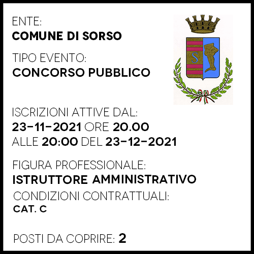 SR840 - COMUNE DI SORSO - ISTRUTTORE AMMINISTRATIVO CAT C - 2 POSTI