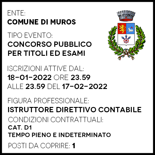 MUR156 - COMUNE DI MUROS - ISTRUTTORE DIRETTIVO CONTABILE - 1 POSTO