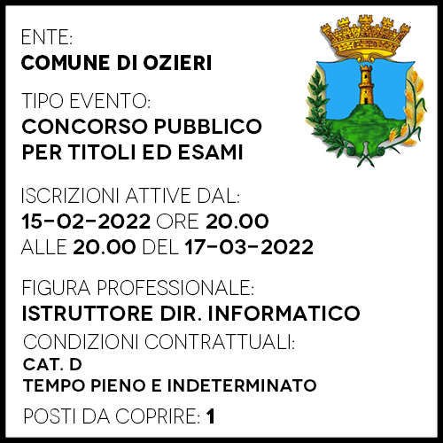 OZ155 - Comune di Ozieri - Concorso Pubblico Istruttore Direttivo Informatico - 1 posto