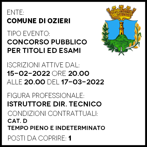 OZ156 - COMUNE DI OZIERI - ISTRUTTORE DIRETTIVO TECNICO - 1 POSTO