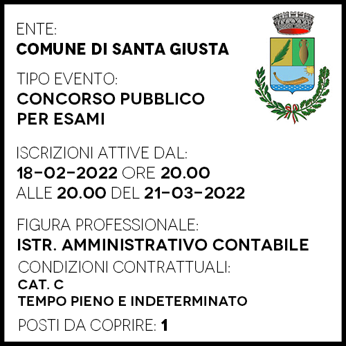 SG432 - COMUNE DI SANTA GIUSTA - ISTRUTTORE AMMINISTRATIVO CONTABILE - 1 POSTO