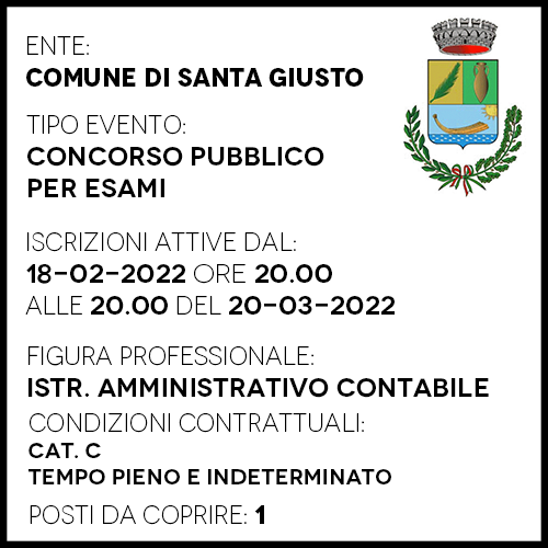 SG432 - Comune di Santa Giusta - Concorso Pubblico Istruttore Amministrativo Contabile - 1 posto