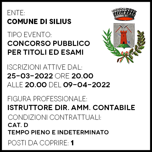 SIL15 - COMUNE DI SILIUS - ISTRUTTORE DIRETTIVO AMMINISTRATIVO CONTABILE - 1 POSTO