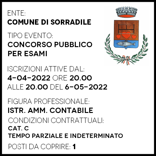 SOD342 - COMUNE DI SORRADILE - ISTRUTTORE AMMINISTRATIVO CONTABILE - 1 POSTO