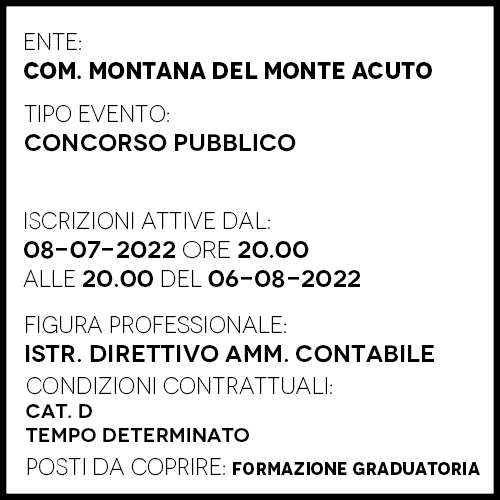 MAC18 - Comunita Montana del Monte Acuto - Istruttore Direttivo Amministrativo Contabile D