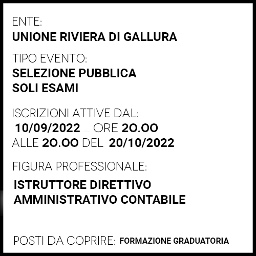 URG117 - Unione Riviera di Gallura - istruttore direttivo amministrativo contabile