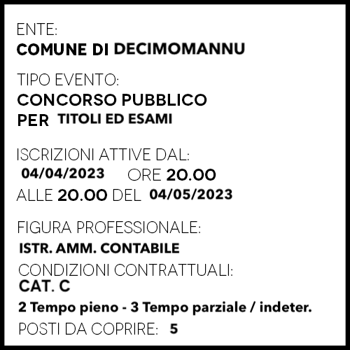 DE4423 - Comune di Decimomannu - Istruttore Amministrativo Contabile